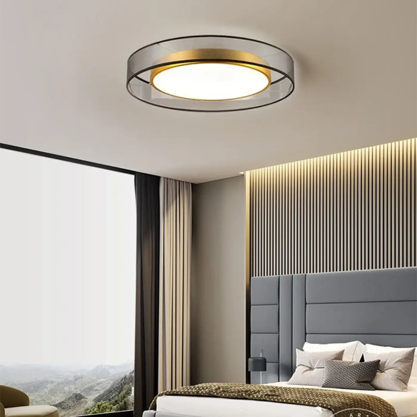 Round smoked grey and gold LED ceiling light | SEVEKA