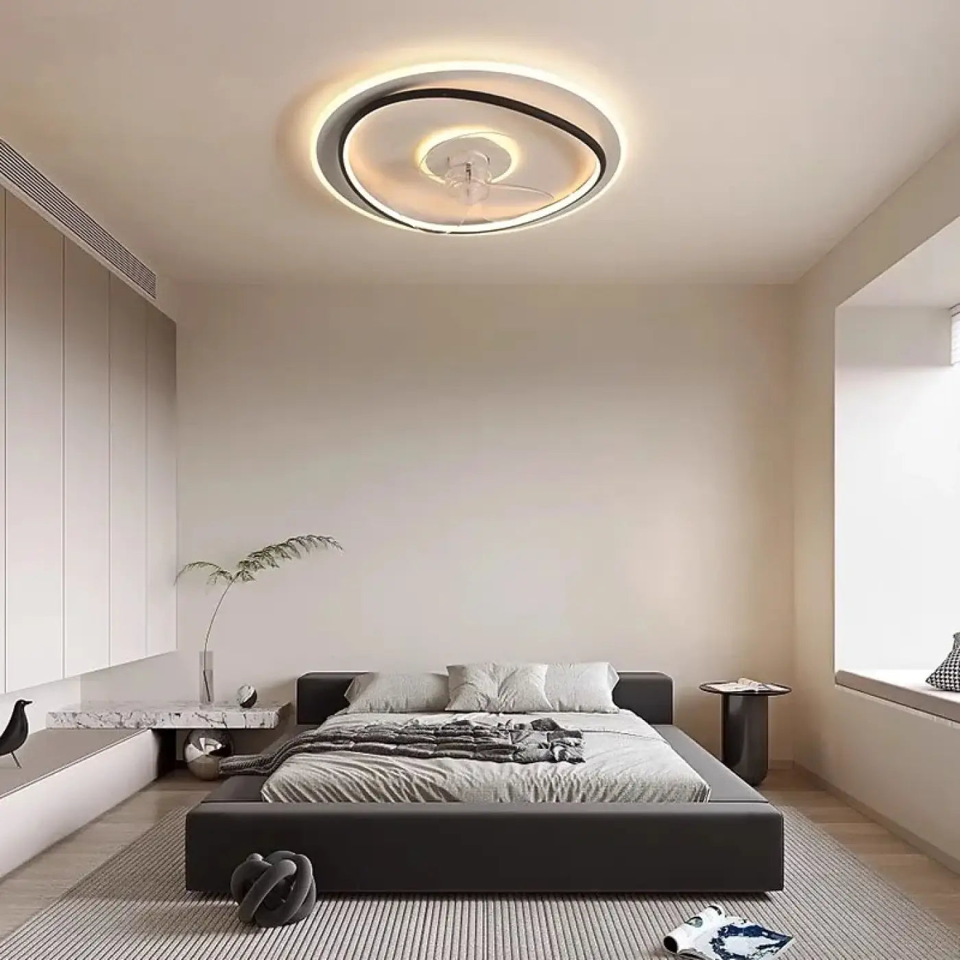 Round LED integrated fan black white ceiling light | FEHU