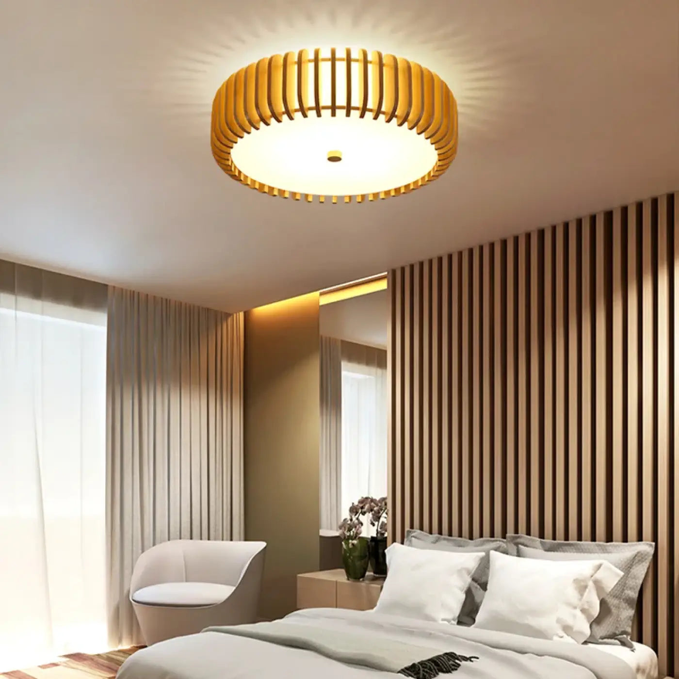 Scandinavian slatted wood LED ceiling light | DALIKO