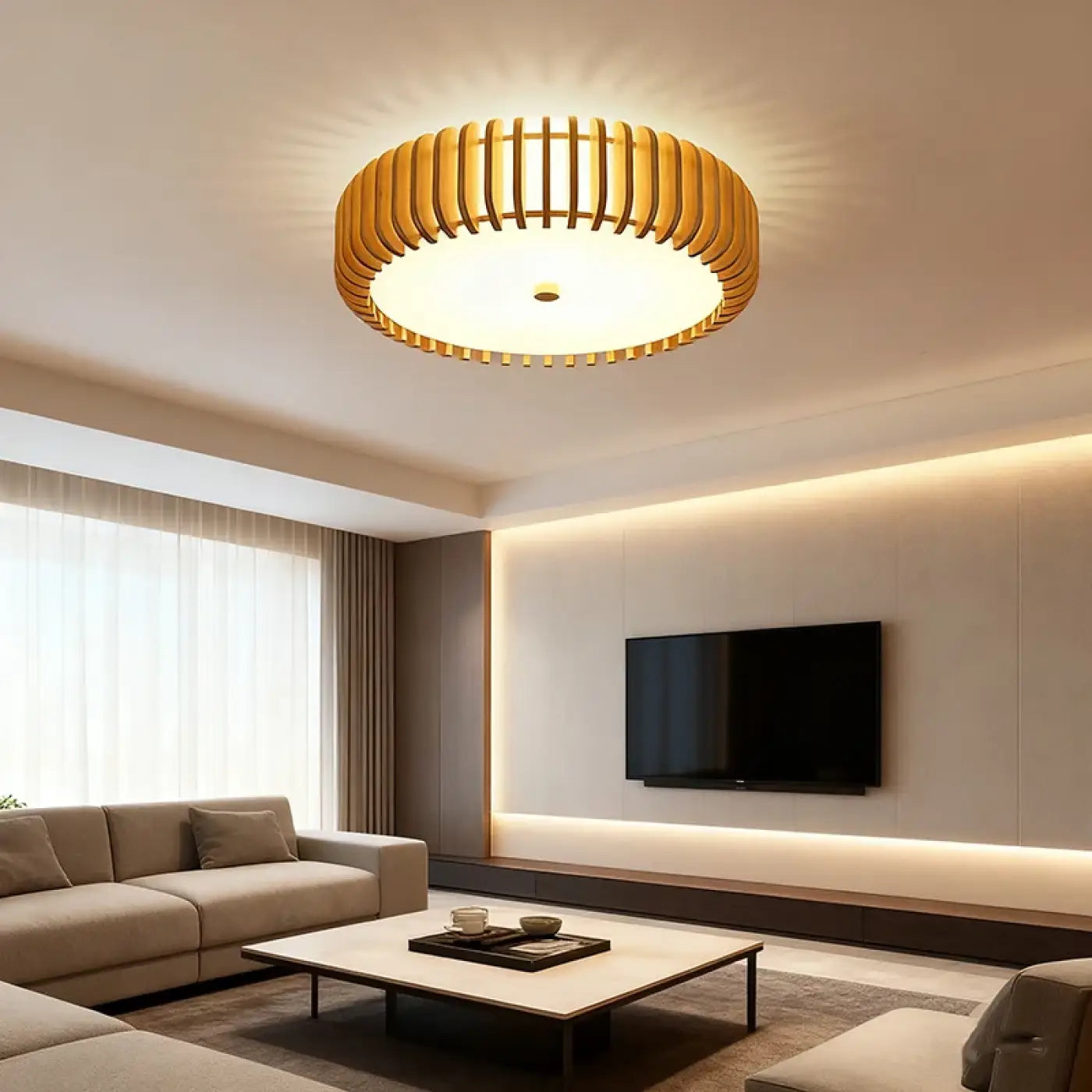 Scandinavian slatted wood LED ceiling light | DALIKO