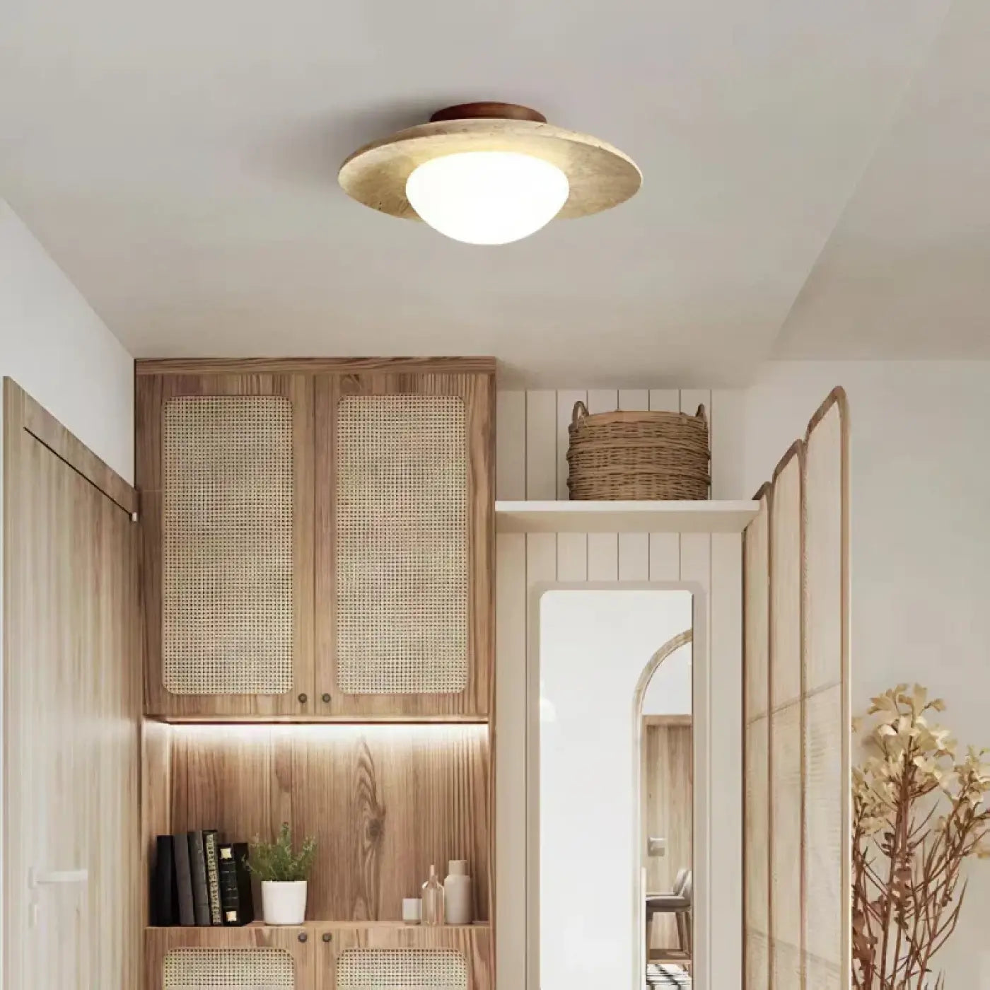 Scandinavian beige round LED ceiling light | FIBE