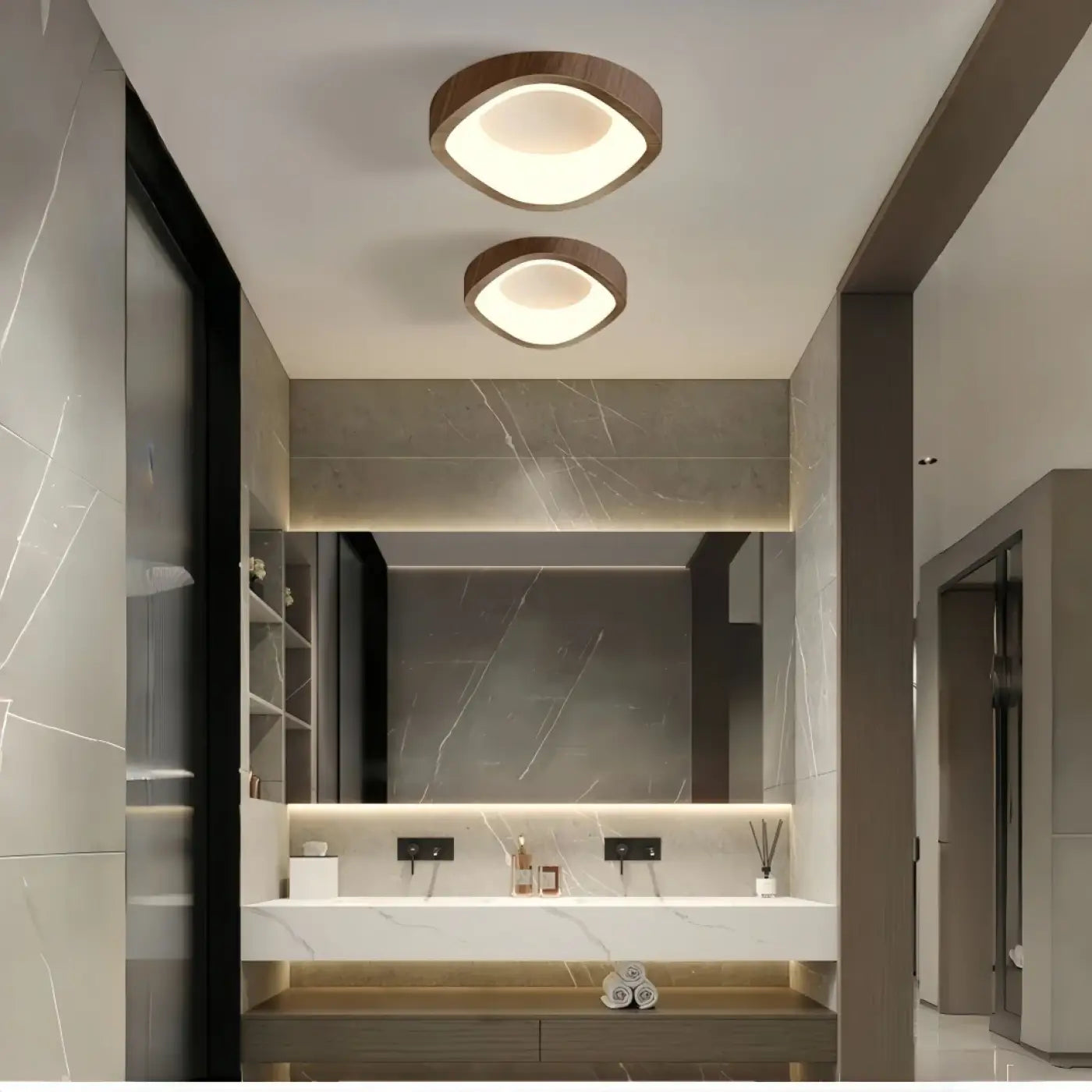 Beige brown wood LED Scandinavian ceiling light | DETIGEN
