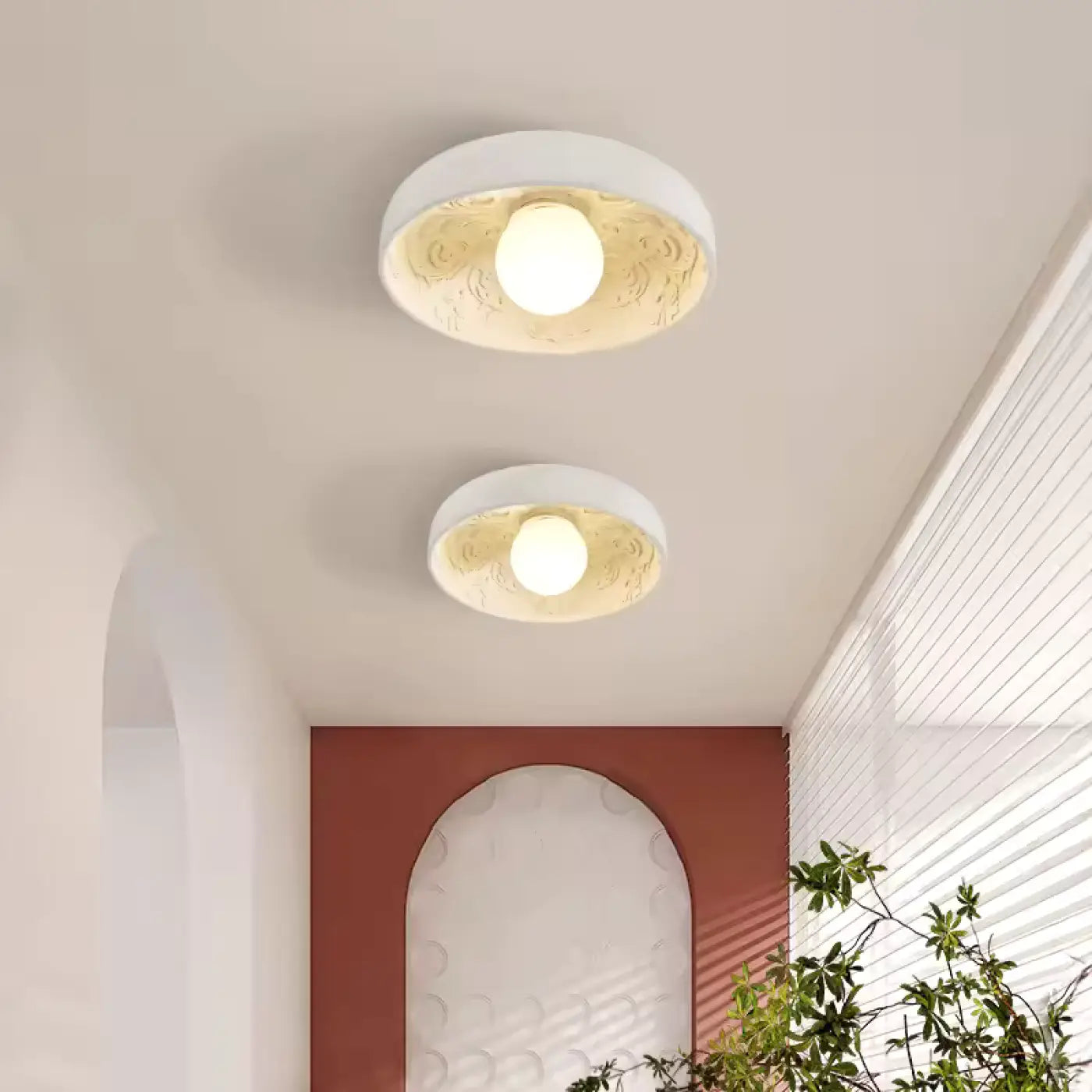 Round white and beige sculpted ceiling light | KEGIDA