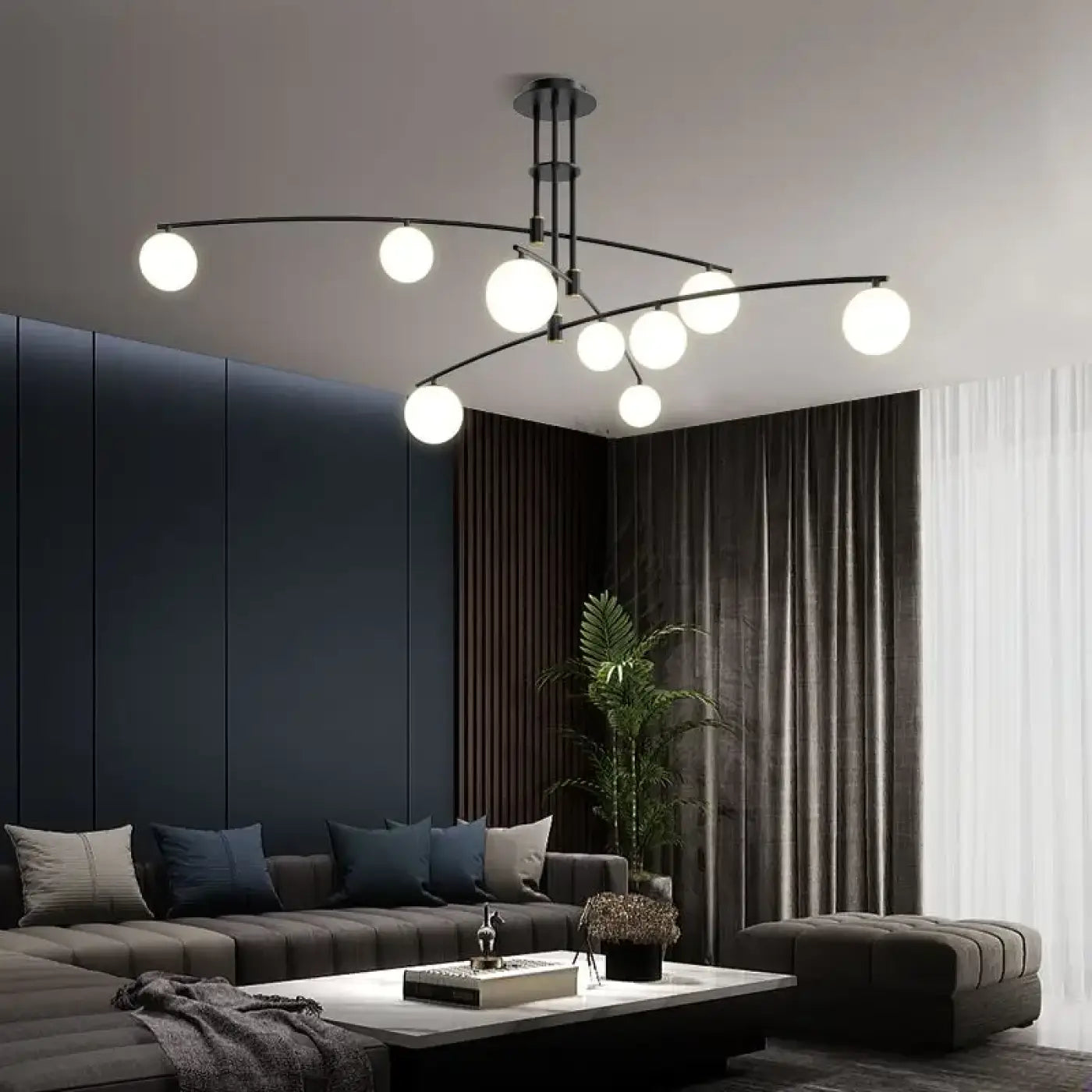 Black multi-arm ceiling light with white globes | KOGO