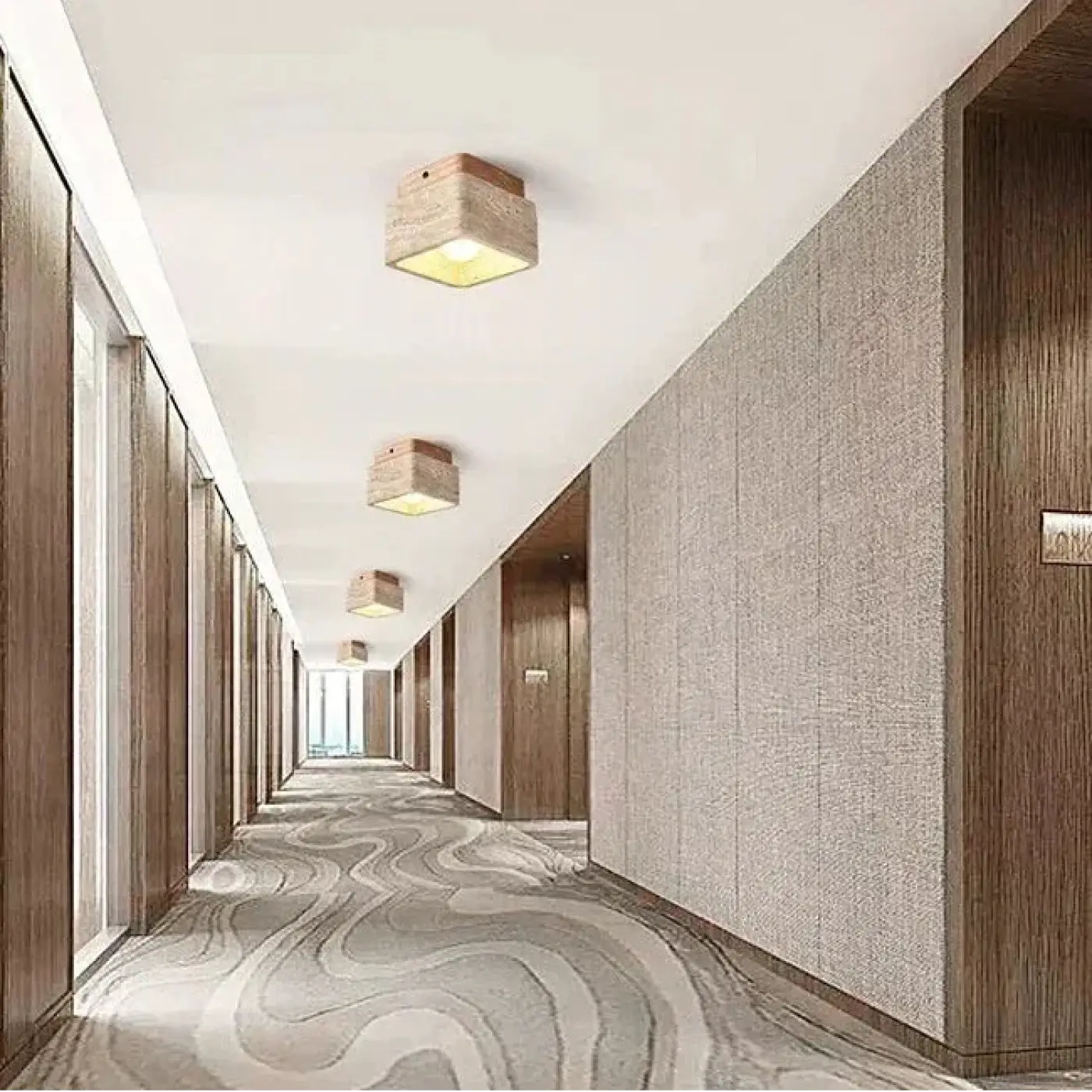 Minimalist stone and wood LED ceiling light | TAPAL