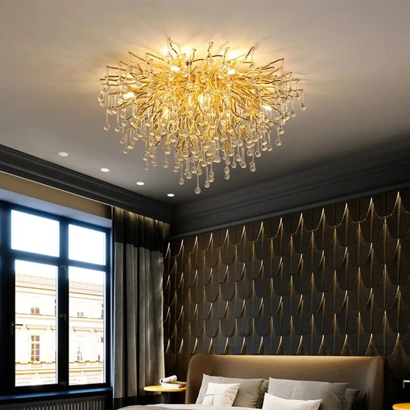 Crystal LED gold modern design ceiling light | PUZE