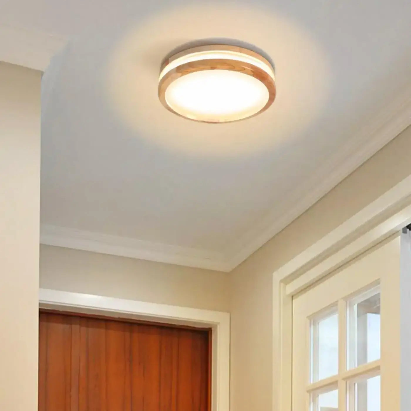 Round light wood integrated LED ceiling light | SOTAHI