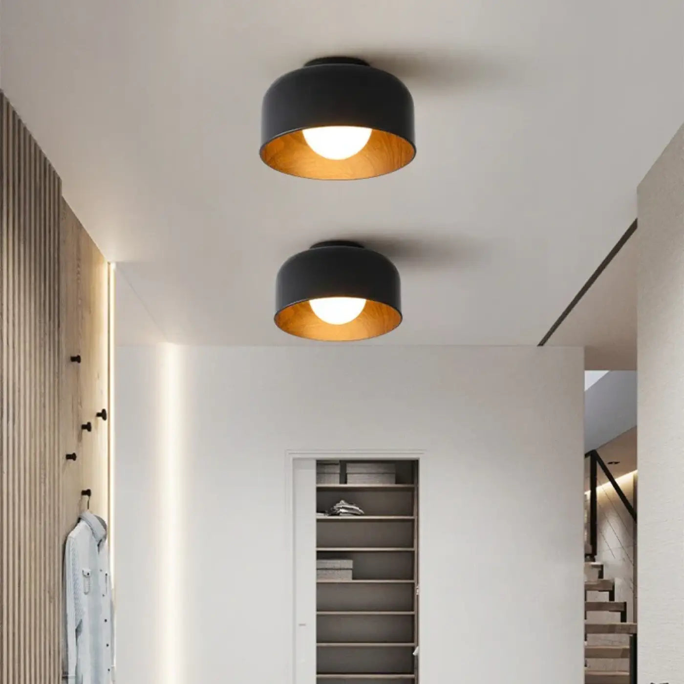 Round indoor wood black or white ceiling light | MIKA