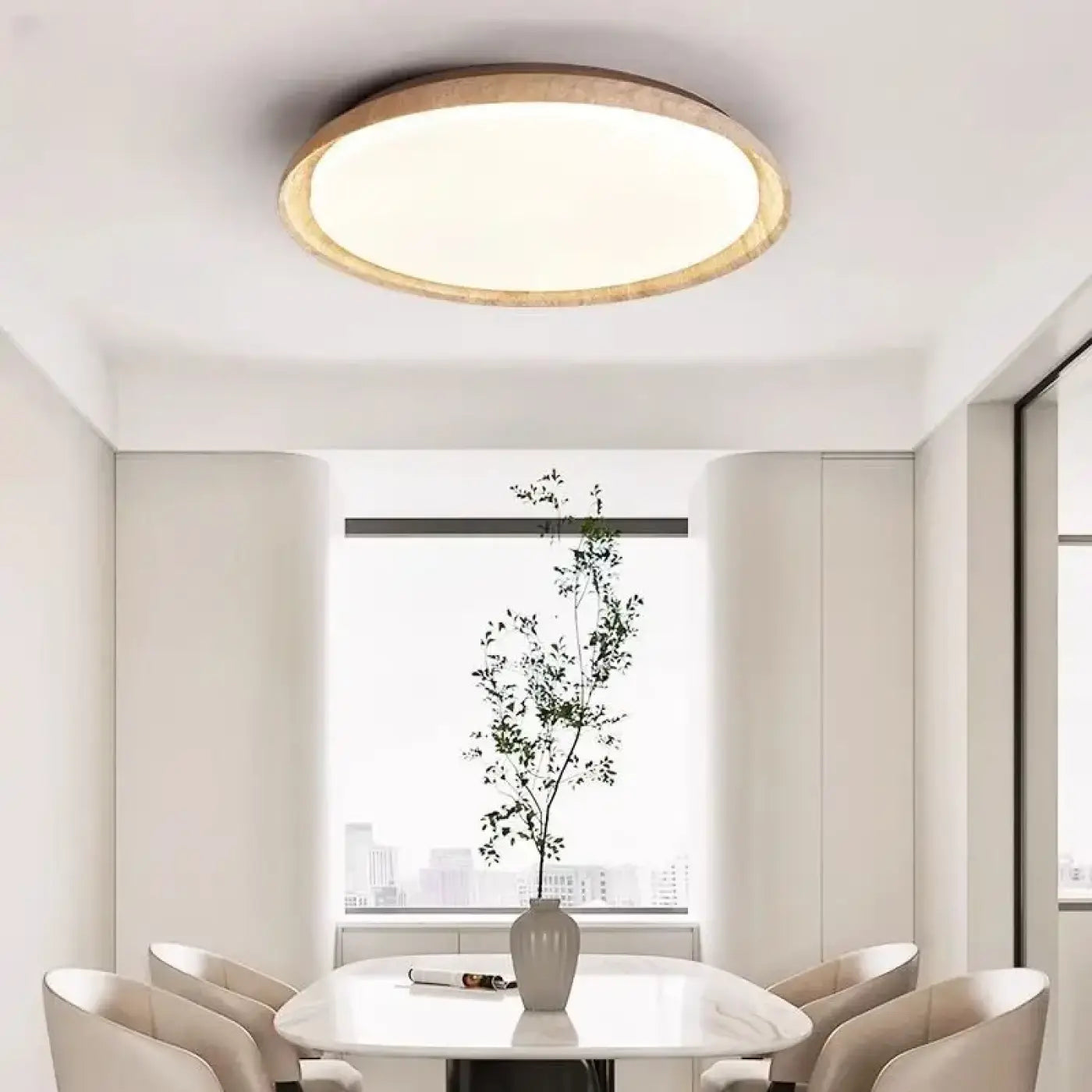 Scandinavian wood and marble LED ceiling light | KUBAME