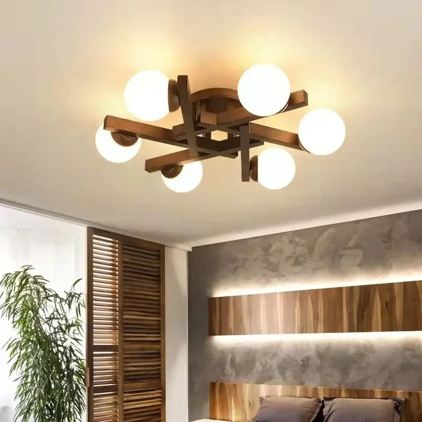 Scandinavian wood white globes ceiling light | ZAFO