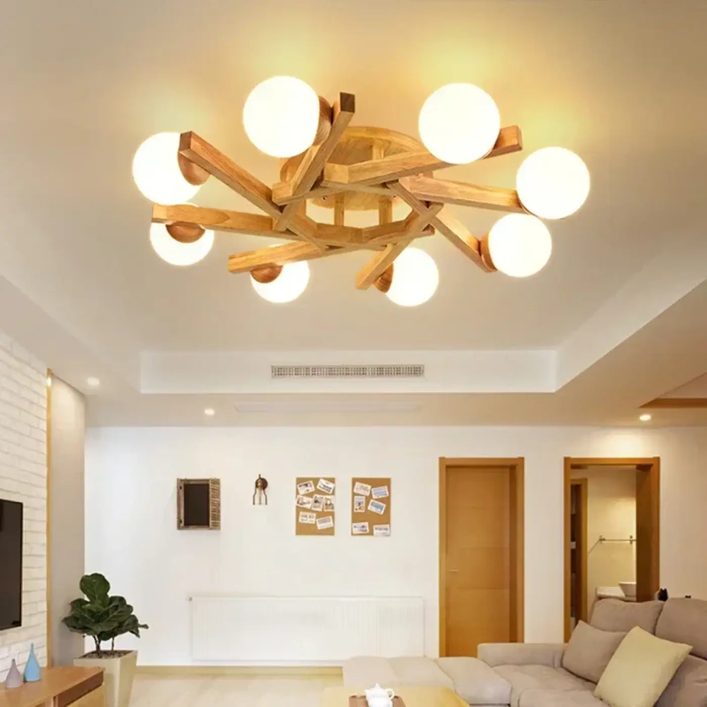 Scandinavian wood white globes ceiling light | ZAFO
