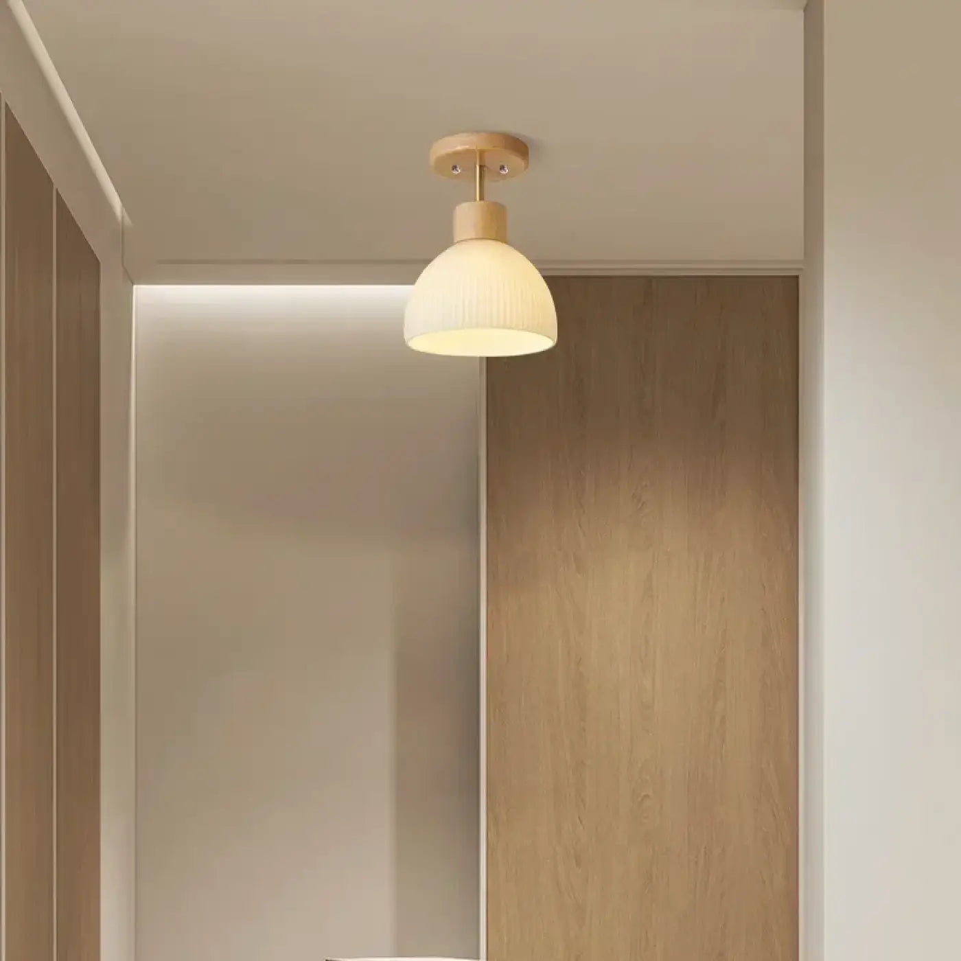 Scandinavian wood and opal glass ceiling light | ZUZEZE