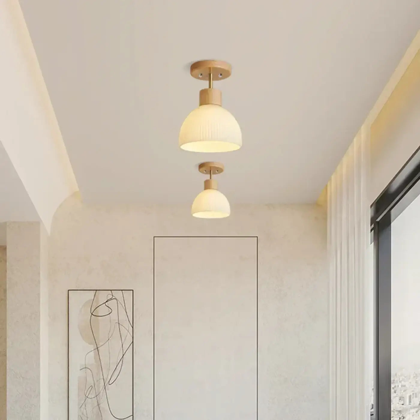 Scandinavian wood and opal glass ceiling light | ZUZEZE