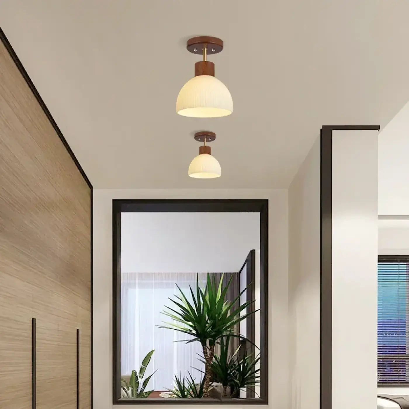 Scandinavian wood and opal glass ceiling light | ZUZEZE