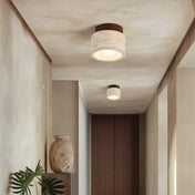 Modern travertine and wood LED ceiling light | FOBOL