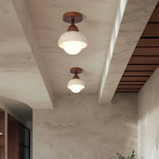 Modern travertine and wood LED ceiling light | FOBOL