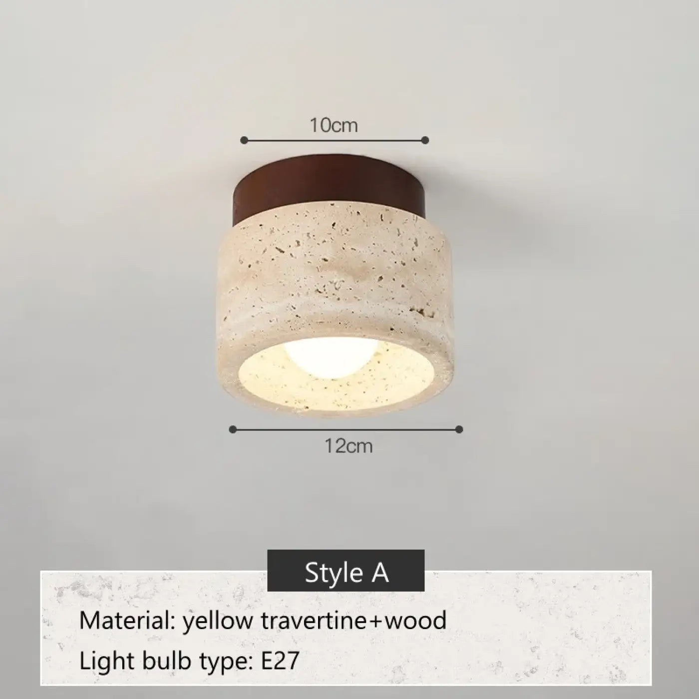 Modern travertine and wood LED ceiling light | FOBOL