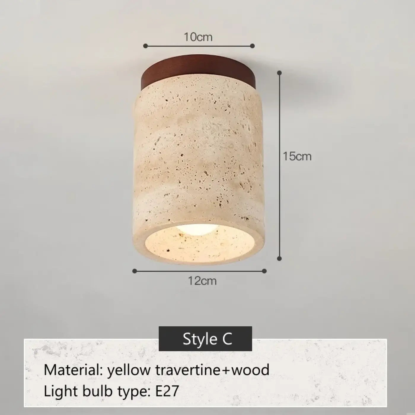 Modern travertine and wood LED ceiling light | FOBOL