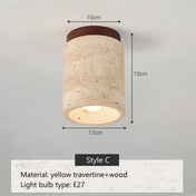 Modern travertine and wood LED ceiling light | FOBOL