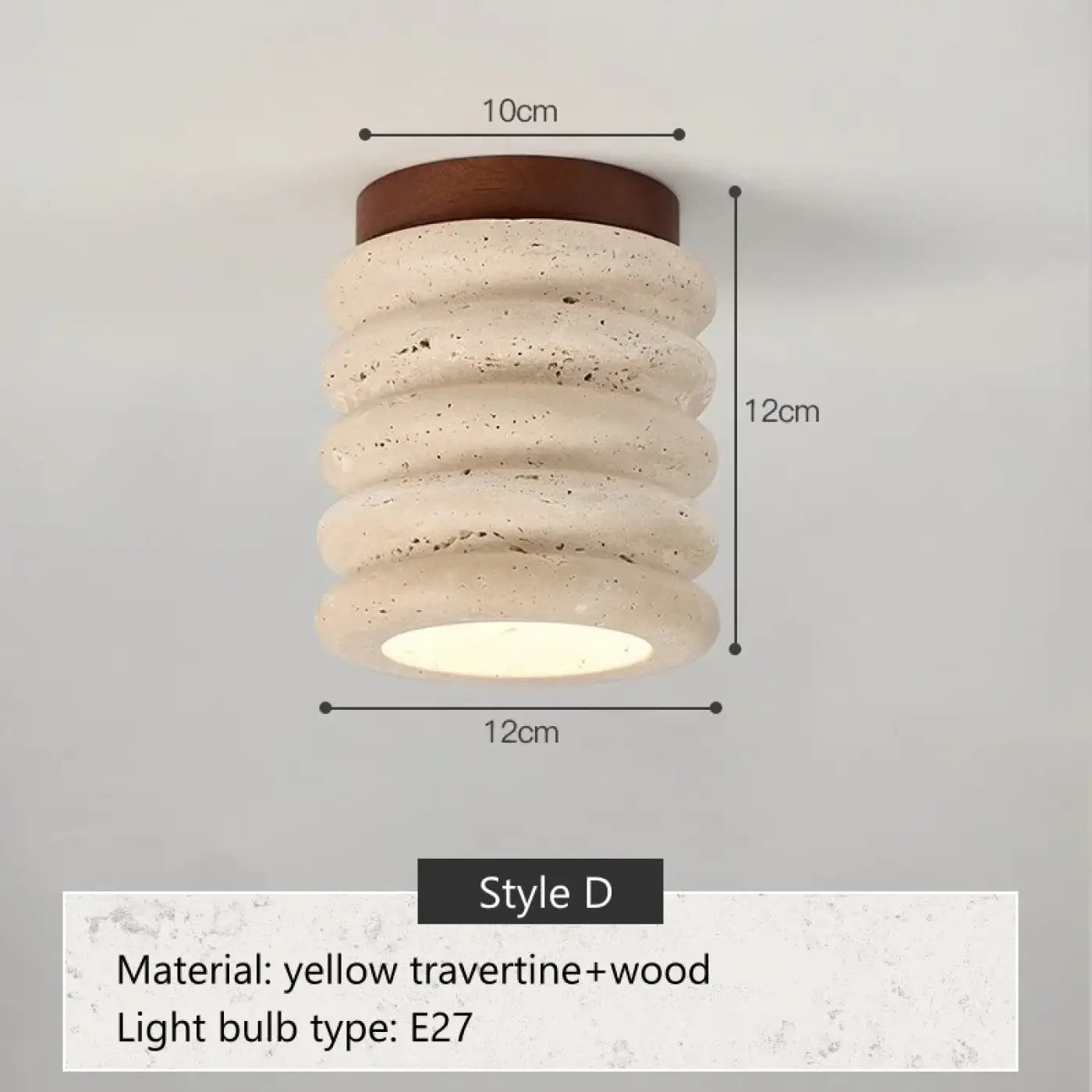 Modern travertine and wood LED ceiling light | FOBOL
