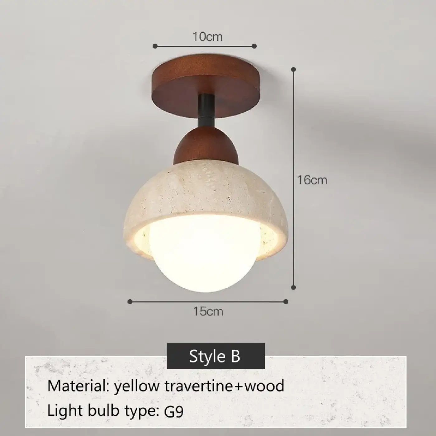 Modern travertine and wood LED ceiling light | FOBOL