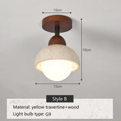 Modern travertine and wood LED ceiling light | FOBOL