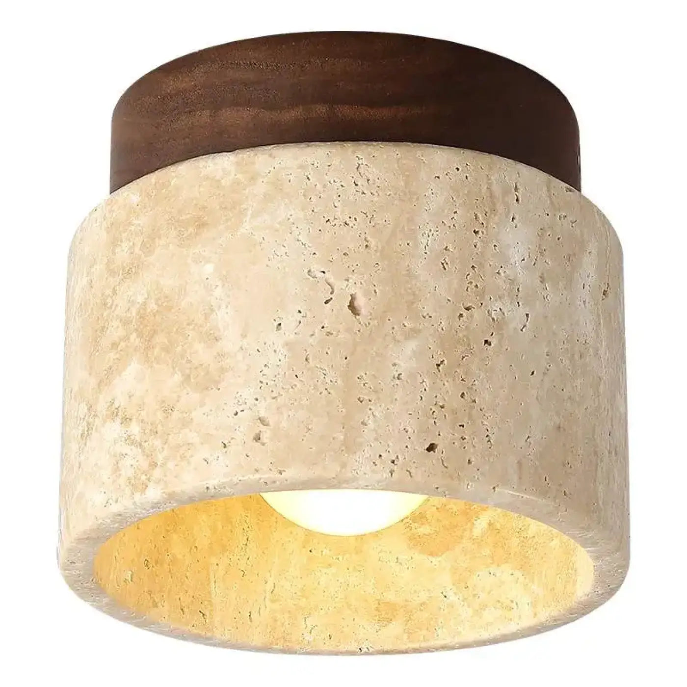 Modern travertine and wood LED ceiling light | FOBOL