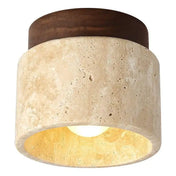 Modern travertine and wood LED ceiling light | FOBOL