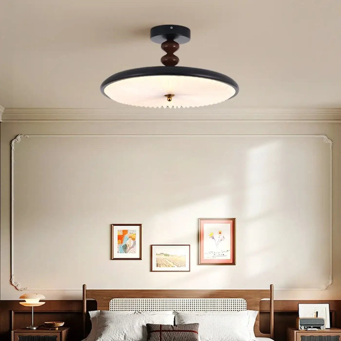 Industrial modern glass and wood LED ceiling light | TEZUMU