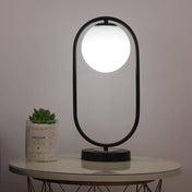 Lampe à poser design LED avec anneau en métal et boule en verre