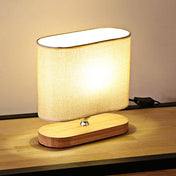 Lampe de chevet en bois et abat-jour en tissu ovale