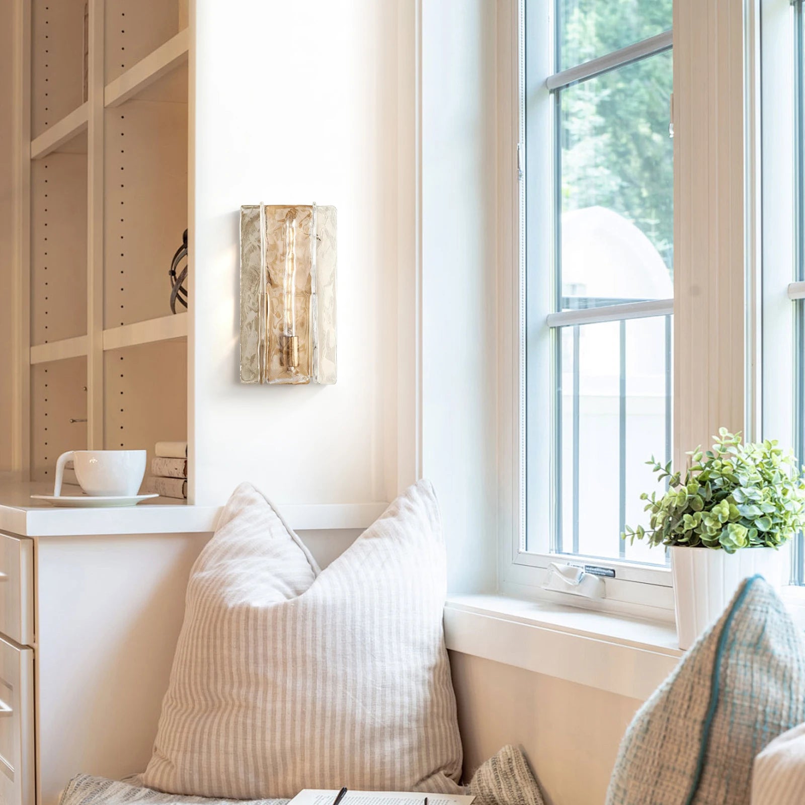 Brass and textured glass designer wall sconce | AVI